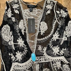 Black and white lace kimono